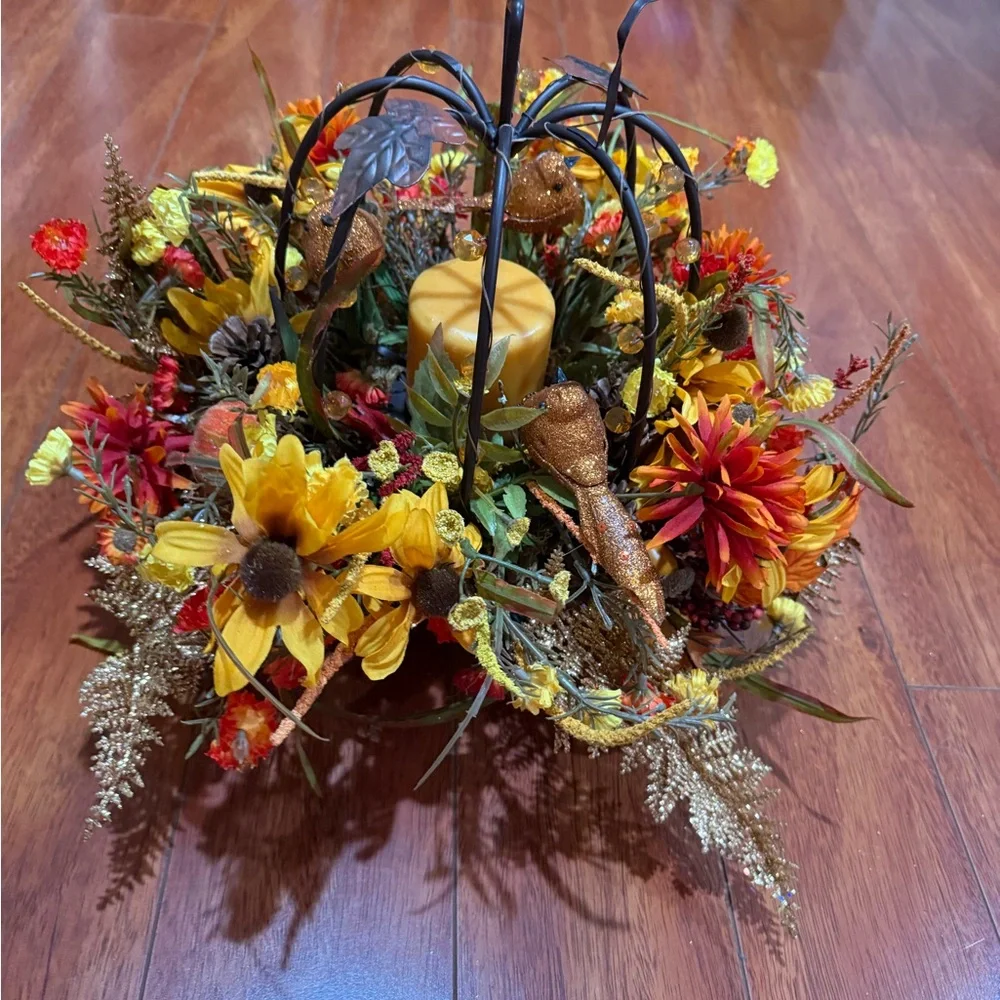 Autumn Floral Arrangement with Candle Holder